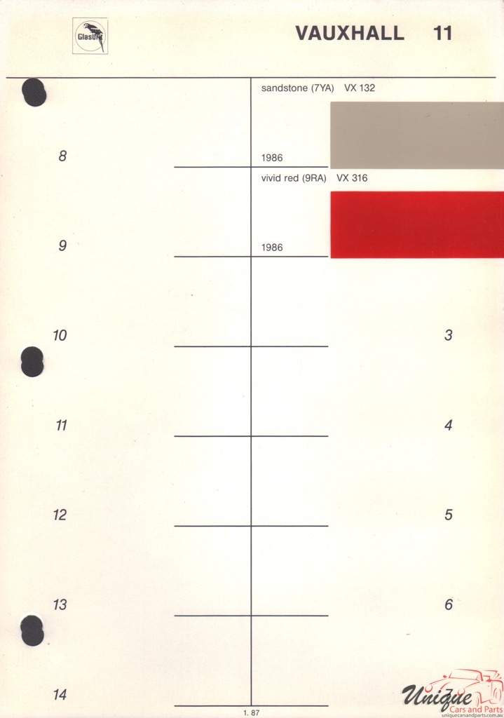 1987 Vauxhall Paint Charts Glasurit